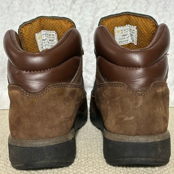 Timberland Boys Brown/Green Field Leather Waterproof Hiking Boots Shoes SZ 3.5 - Picture 4 of 12